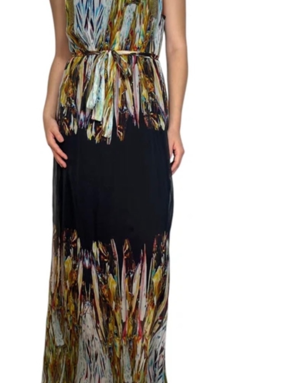 Twelfth Street By Cynthia Vincent Multi-Color Printed Maxi Dress with Black.